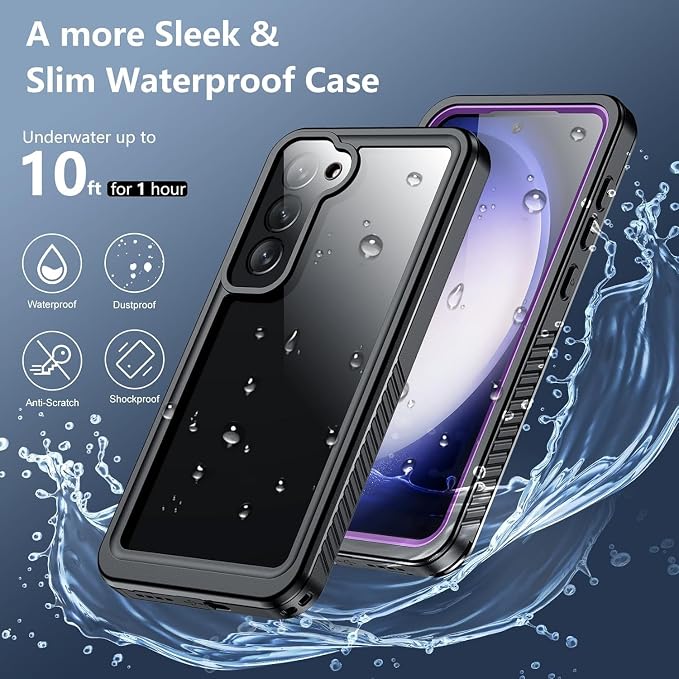 SPIDERCASE Designed for Samsung Galaxy S23 Case Waterproof,Built-in Screen & Camera Lens Protector[IP68 Underwater][Military Grade Shockproof] Full Body Protection Phone Case,Purple/Clear