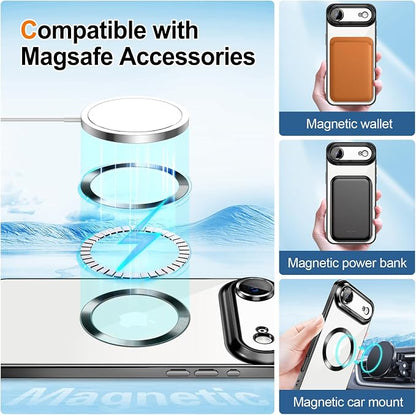 Hython for iPhone Air Case Glitter Clear Magnetic Phone Cases [Compatible with MagSafe] Full Camera Lens Protector Sparkle Luxury Plating Slim Shockproof Protective Cover Women, Black