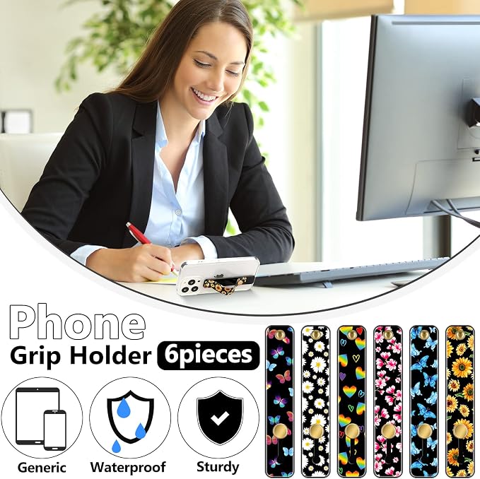 Weewooday 6 Pieces Phone Grip Holder Cell Phone Grip Strap Telescopic Finger Strap Stand Universal Finger Kickstand for Most Smartphones(Flowers)
