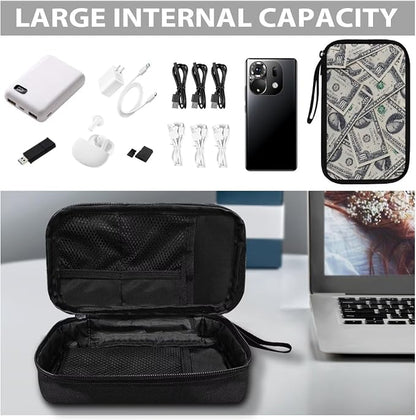 Dollar Print Electronics Organizer Waterproof Cable Organizer Bag, Shockproof Cord Storage Bag, Travel Essentials for Electronics Items/USB/SD/Charger