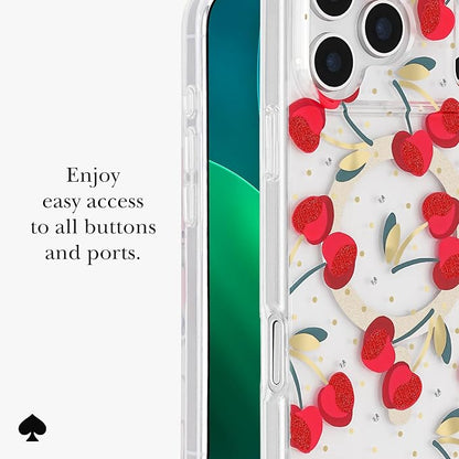 kate spade new york iPhone 17 Pro Case - Compatible with MagSafe - Designer Phone Case - Cherry Dot Gems
