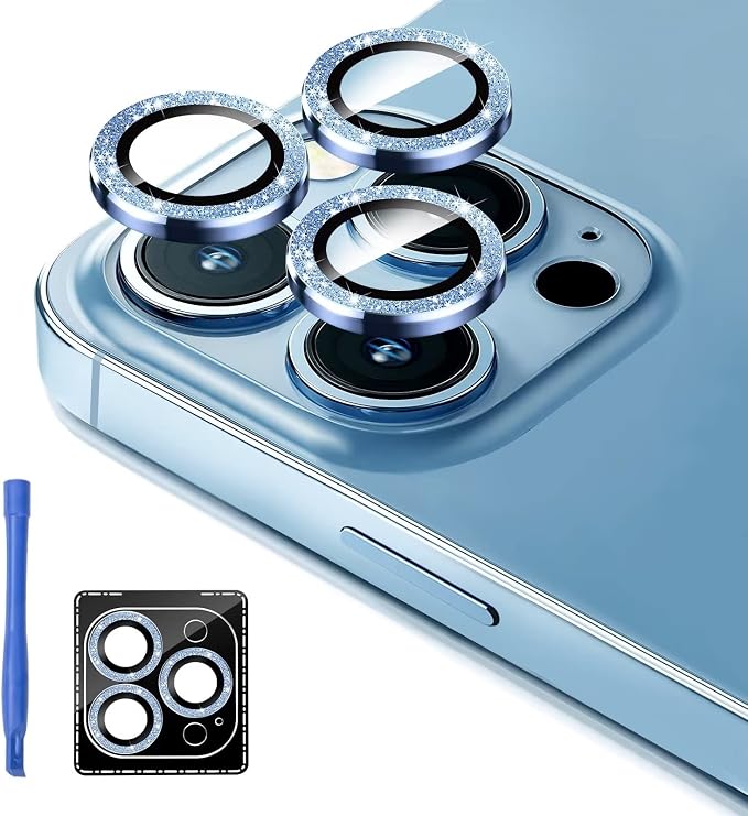 Jeluse [3X2 Pack] Designed for iPhone 13 Pro/iPhone 13 Pro Max Camera Lens Protector, 9H Tempered Glass Screen Protector Cover [Alignment Kit Eazy installation] Metal Individual Ring