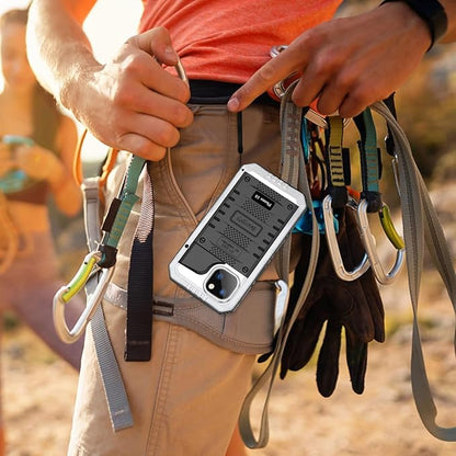 Beasyjoy for iPhone 13 Case Waterproof, Metal Phone Case with Built-in Screen Protector, Heavy Duty Full Body Protective Military Grade Shockproof Rugged Defender Cover 6.1 Inch, Silver