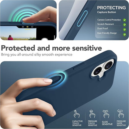 GONEZ Magnetic for iPhone 17 Case, Compatible with MagSafe, [Screen Protector + Camera Lens Protector], Liquid Silicone Anti-Scratch Shockproof Protective Phone Case 6.3 inch, Dark Blue