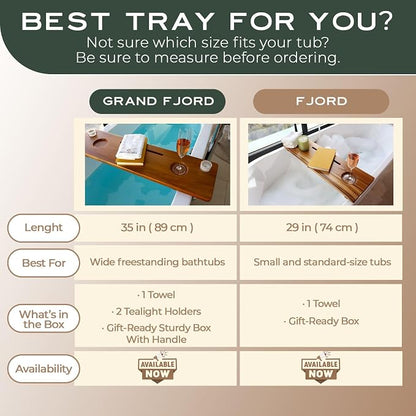 Teak Bathtub Tray for Tub 35” | Bath Tub Tray Wood for Large & Freestanding Tubs, Bathtub Trays for Tub, Bath Tray for Tub, Bath Table Tray | Grand Fjord by JapandiSpirit