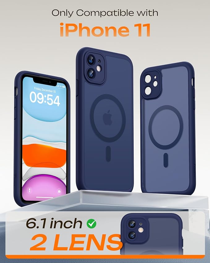 TOCOL for iPhone 11 Case, Compatible with Magsafe, Full Camera Protection, Built-in Magnets, Drop Protection, Translucent Matte Phone Case for iPhone 11 6.1 inch (Dark Blue)