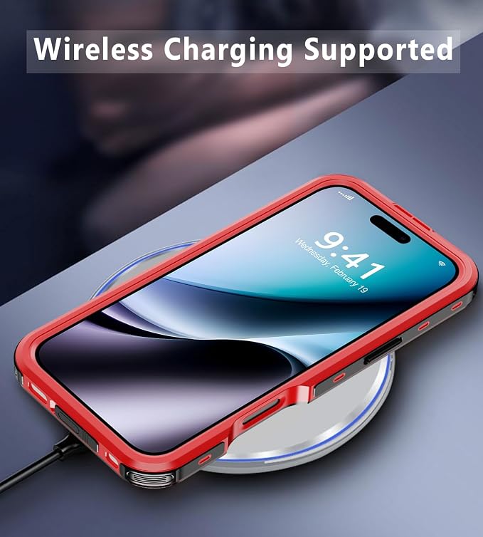 for iPhone 16 Pro Max Case Waterproof | Shockproof Dust Proof Phone Case Cover with Screen Protector for iPhone 16 Promax - Red