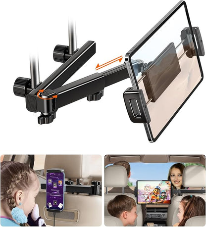 OATSBASF Car Tablet Headrest Holder - Stretchable Mount Backseat Fit iPad Mount Super Stable for Kids & Thick Cases - Road Trip Essentials Fit 4-12.9" Devices