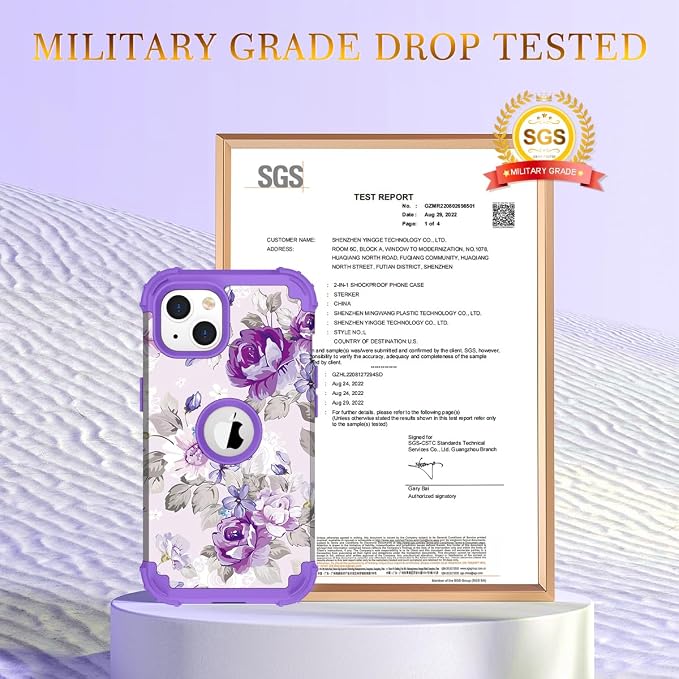 Hocase for iPhone 14 Plus Case, Heavy Duty Shockproof Protection Soft Silicone Rubber+Hard Plastic Bumpers Hybrid Protective Case for iPhone 14 Plus 6.7" 2022 - Lavender Flowers