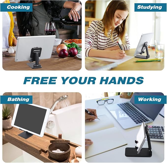 24 Pcs Cell Phone Stand for Desk Phone Holder Stand Foldable Angle Height Adjustable Portable Holder Tablet for Office Travel Photography (Black)
