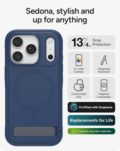 ZAGG Sedona Snap Case with Kickstand for iPhone 17 Pro - Navy Blue, Drop Protection (13ft/4m), Multi-Layer Protection, with Camera Button, MagSafe Phone Case with Impact-Absorbing Bumpers