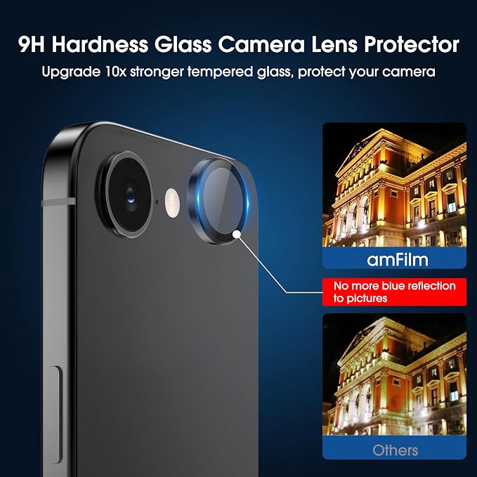 amFilm Auto-Alignment OneTouch for iPhone 16e [6.1''] Screen Protector + Camera Lens Protector, Tempered Glass, 30 Seconds Installation, Bubble Free, Case Friendly, Anti-Scratch [2+2 Pack]
