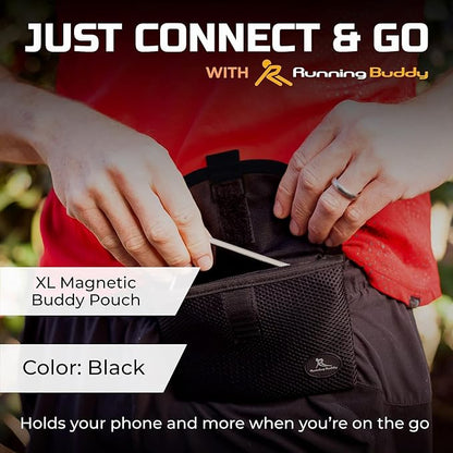 Running Buddy Fanny Pack - Water-Resistant Running Gear Waist Bag - Sweat-Proof Phone & Money Belt Pocket - No-Bounce Chafe-Free Running Belt - XL, Black