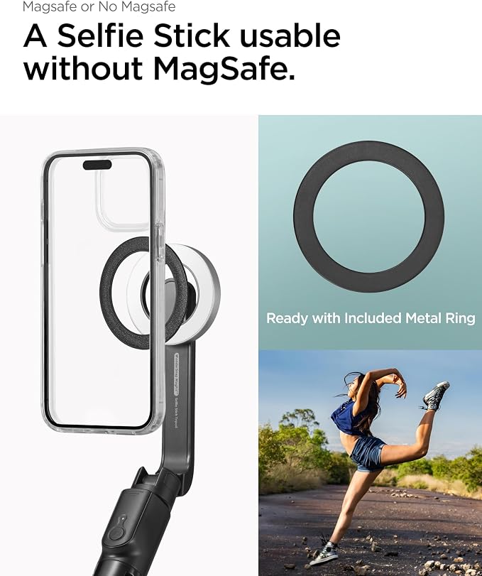 Spigen Selfie Stick Tripod Stand with Bluetooth Remote Control Shutter 47" Extendable Compatible with MagSafe iPhone 17/16/15/14/13/12 Pixelsnap Pixel 10 Series & More - Black (S580W)