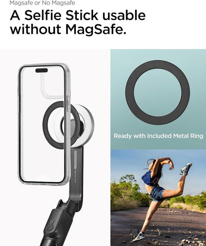 Spigen Selfie Stick Tripod Stand with Bluetooth Remote Control Shutter 47" Extendable Compatible with MagSafe iPhone 17/16/15/14/13/12 Pixelsnap Pixel 10 Series & More - Black (S580W)