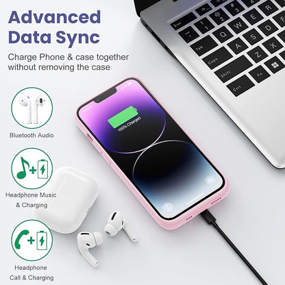 Feob Battery Case for iPhone 13/13 Pro/14,[2025 Upgraded] 7500 mAh Ultra-Slim Portable Extended Charger Cover for iPhone 13/13 Pro/14 Charging Case (6.1 Inch)-Pink