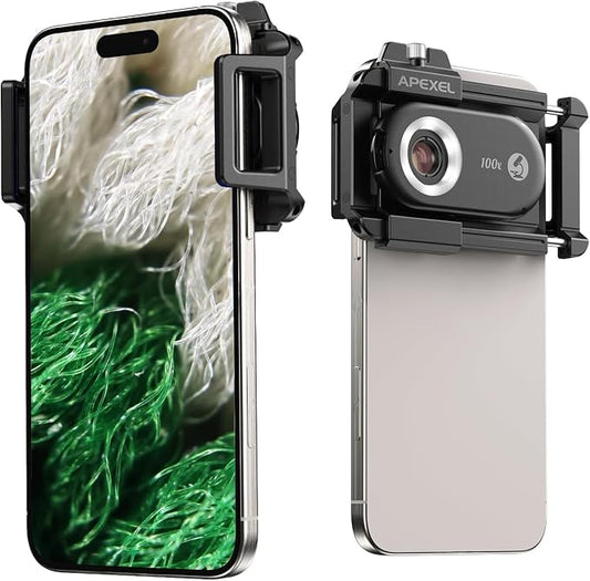 APEXEL Phone Microscope Lens, PhoneMicro 5 Series 100X Phone Micro Lens for Android/iPhone With LED Light/CPL/Universal Clip, Mini Pocket Microscope, Smartphone Camera Attachment for iPhone & Android.