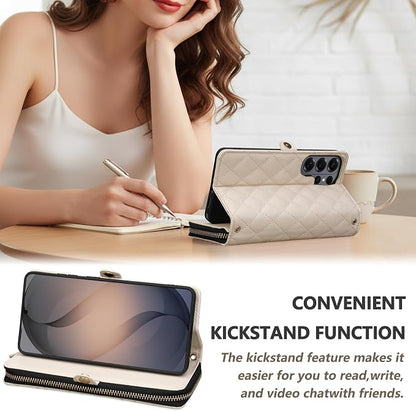 Rssviss Crossbody Case for Samsung Galaxy S26 Ultra Case Wallet, RFID Blocking Leather with Card Holder Kickstand, Handbag Zipper Flip Cover with Wrist Strap for S26 Ultra 6.9" Men Women, White