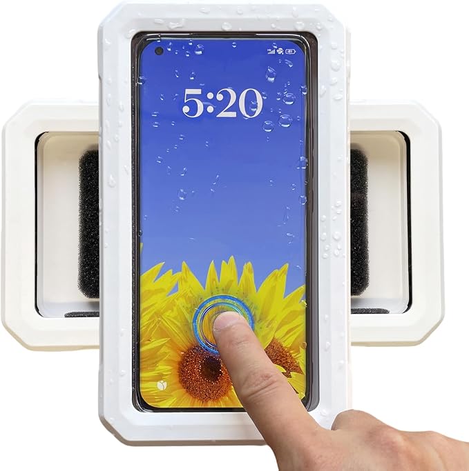 Shower Phone Holder Waterproof,480° Rotation Adjustable Wall Mount Shower Phone Case with Anti-Fog Touch Screen for Bathroom Tub Kitchen Mirror,Up to 6.8 in (White)