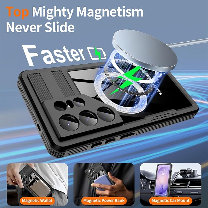 GOLDJU for Samsung Galaxy S26 Ultra Case Waterproof, S26 Ultra Case with Built-in Screen & Lens Protector, Shockproof Full Body Protection Phone Case, Compatible with MagSafe/Wireless Charging, Black