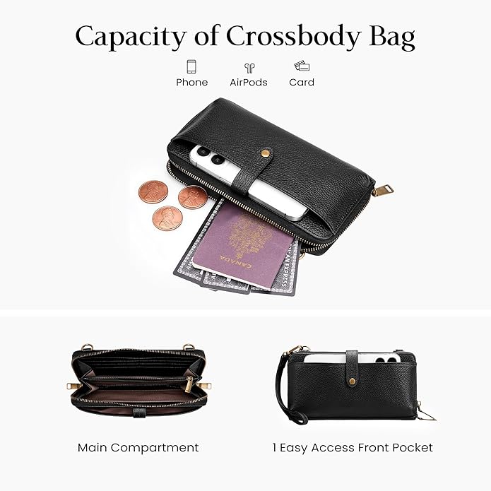 befen Leather Wristlet Wallet for Women Cell Phone Purse with Built in Wallet Vintage Leather Crossdody Bag Clutch Purse