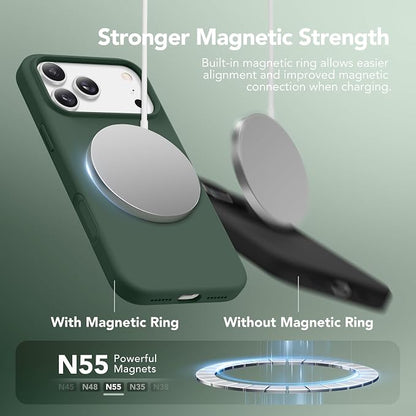 GONEZ Magnetic for iPhone 17 Pro Max Case, Compatible with MagSafe, [Screen Protector + Camera Lens Protector], Liquid Silicone Anti-Scratch Shockproof Protective Phone Case 6.9 inch, Army Green
