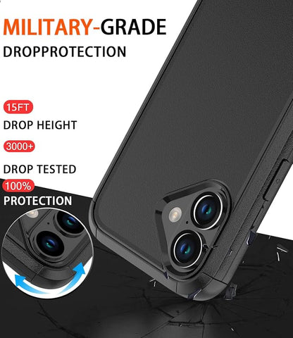 for iPhone 16 Plus Case [Shockproof] [Dropproof] [with Screen Protector ] Heavy Duty Protection Phone Case Cover - Black
