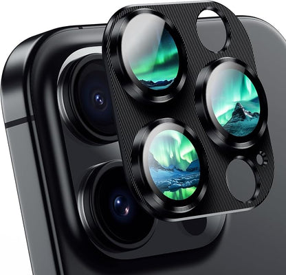 AFARER 2Pack Camera Lens Protector for iPhone 16 Pro/16 Pro Max,Shockproof Aluminium Alloy & 9H Tempered Glass Protector,Full Protective Strong Adsorption-Black