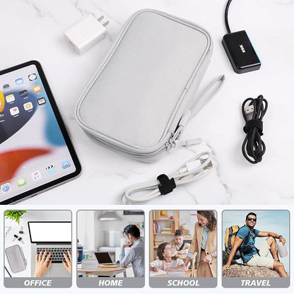 Electronics Organizer Travel Case,Cable Tech Organizer Bag,Medium Size Water Resistant Double Layers Pouch Carry Case for Cord,Phone,Charger,Earphone,Travel Accessories Essentials for Men,Grey