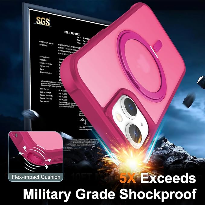 360° Magnetic Swivel Ring for iPhone 14 Plus case, Built-in Metal Stand and Ring Holder, Magsafe Compatible, Military Grade Protection, Shockproof - Rose Pink