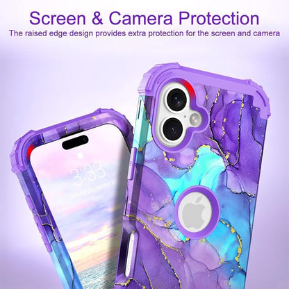 Hocase for iPhone 16 Case 6.1", Heavy Duty Shockproof Protection Soft Silicone Rubber+Hard Plastic Bumpers Hybrid Protective Case for iPhone 16 2024 - When Purple Meets Blue