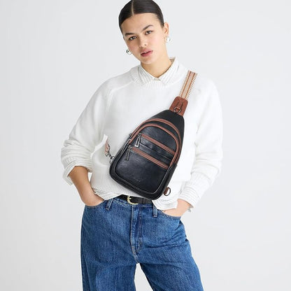Leresas Sling Bag for Women Crossbody Fanny Cross Body Handbag Sling Purse Vegan Leather Trendy Gifts Travel Shoulder Bag Anti Theft Brown/Black
