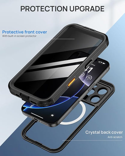 Lanhiem Magnetic for iPhone 16 Pro Case, Built-in Privacy Screen Protector, IP68 Waterproof Dustproof Case, Compatible with MagSafe, Anti-Spy Full Body Phone Case for iPhone 16 Pro 6.3", Black