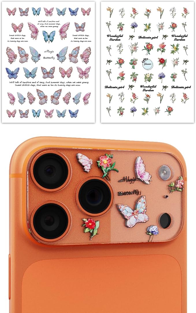 2-Pack Camera Lens Protector for iPhone 17 Pro Max, Premium Acrylic Cover, Case Friendly, Lens Opening Design, No Affect on Night Shots, Featuring DIY Cartoon Stickers - Garden
