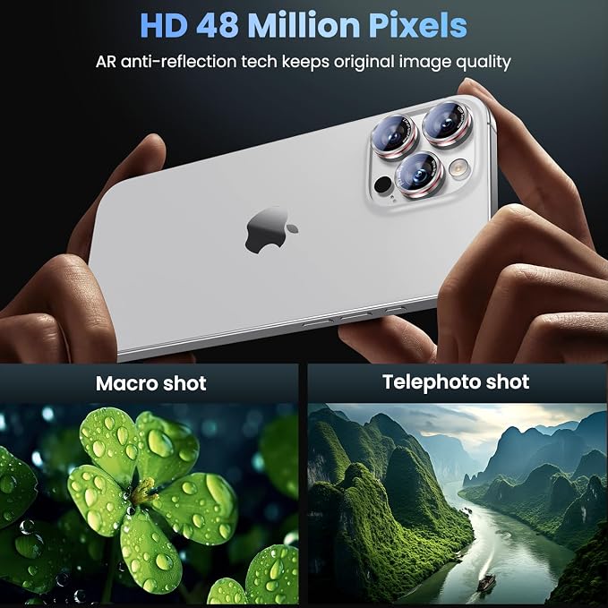 Uyiton for iPhone 13 Pro Max/13 Pro Camera Lens Protector - [2025 Design] Military-Grade Tempered Glass Metal Camera Cover, Outdoor/Travel/Daily Use, Silver+Red