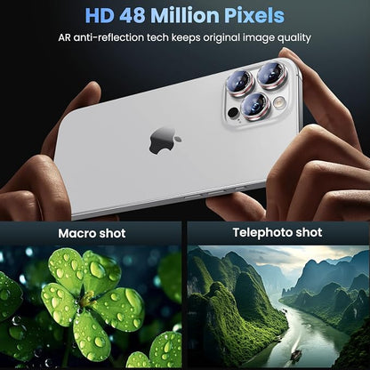 Uyiton for iPhone 13 Pro Max/13 Pro Camera Lens Protector - [2025 Design] Military-Grade Tempered Glass Metal Camera Cover, Outdoor/Travel/Daily Use, Silver+Red