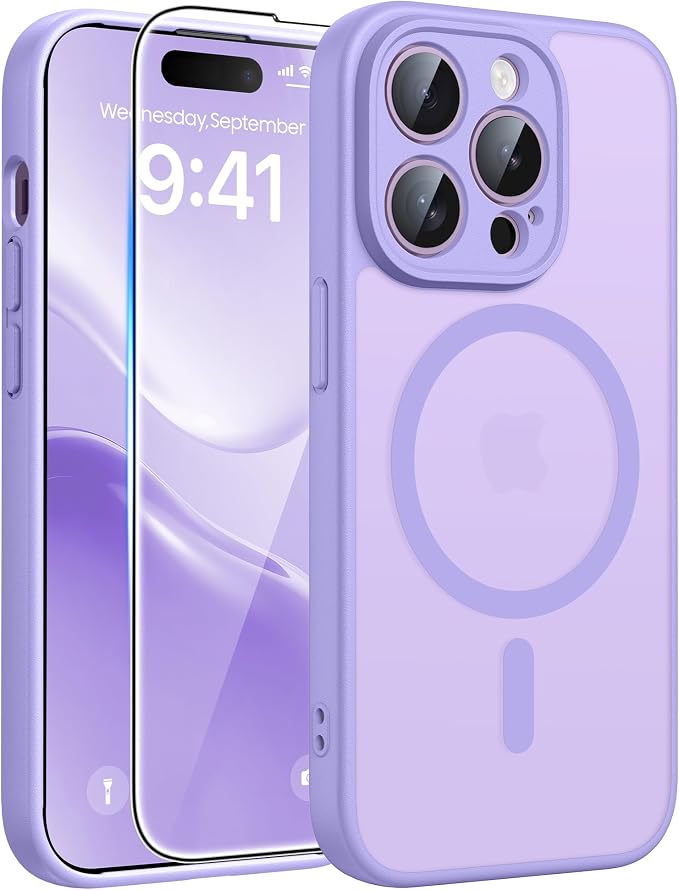 FNTCASE for iPhone 14 Pro Case: [Compatible with Magsafe] Translucent Matte Cases with [Full Camera Protection] [Screen Protector] Military Grade Shockproof Protective Phone Cover - Light Purple