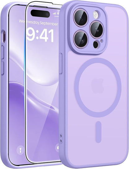 FNTCASE for iPhone 14 Pro Case: [Compatible with Magsafe] Translucent Matte Cases with [Full Camera Protection] [Screen Protector] Military Grade Shockproof Protective Phone Cover - Light Purple