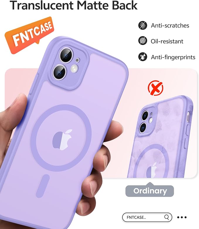 FNTCASE for iPhone 11 Case: [Compatible with Magsafe] Translucent Matte Magnetic Cases [Full Camera Protection] Military Grade Shockproof Protective Phone Cover - Light Purple
