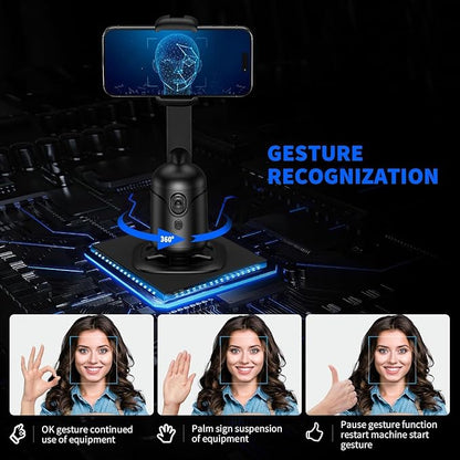 Auto Face Tracking Tripod, AI Phone Gimbal Stabilizer with Remote and Gesture Control, 360° Rotation, No App, 1200mAh Battery, 5-Hour Runtime, Cell Phone Photo and Video Kits Stand for Live Recording