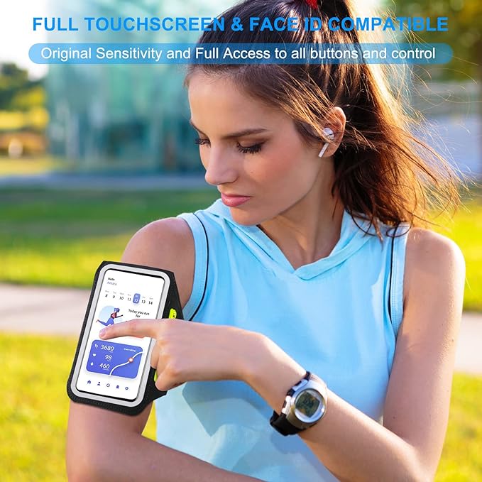 Phone Armband for Running Cell Phone Armband with Zipper Pocket for Earbuds Car Keys, Water Resistant Sport Arm Band for iPhone 17 16 15 12 11 Pro Galaxy S24 S20 Fit Up to 6.7'' with Phone Case