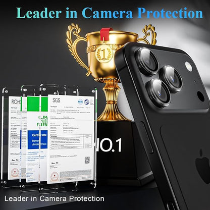 YWXTW Camera Lens Protector for iPhone 17 Pro/iPhone 17 Pro Max, [1 Step Installation Tray] Tempered Glass Screen Protector Metal Individual Camera Cover Accessories Case Friendly (Transparent)