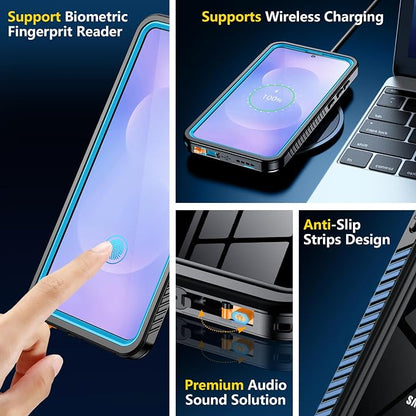 SPIDERCASE for Samsung Galaxy S25 Edge Case Waterproof, Built-in Screen&Camera Lens Protector, [IP68 Underwater][12FT Military Grade Shockproof] Phone Case, Blue/Clear