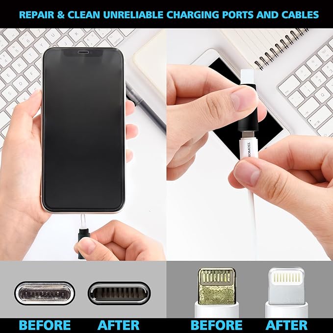 Cleaner Kit for AirPod,Multi-Tool iPhone Cleaning Kit,Cell Phone Cleaning Repair & Recovery for iPhone & iPad(Type C)Charging Port,Lightning Cables&Connectors,Easy to Store & Carry Design,Black