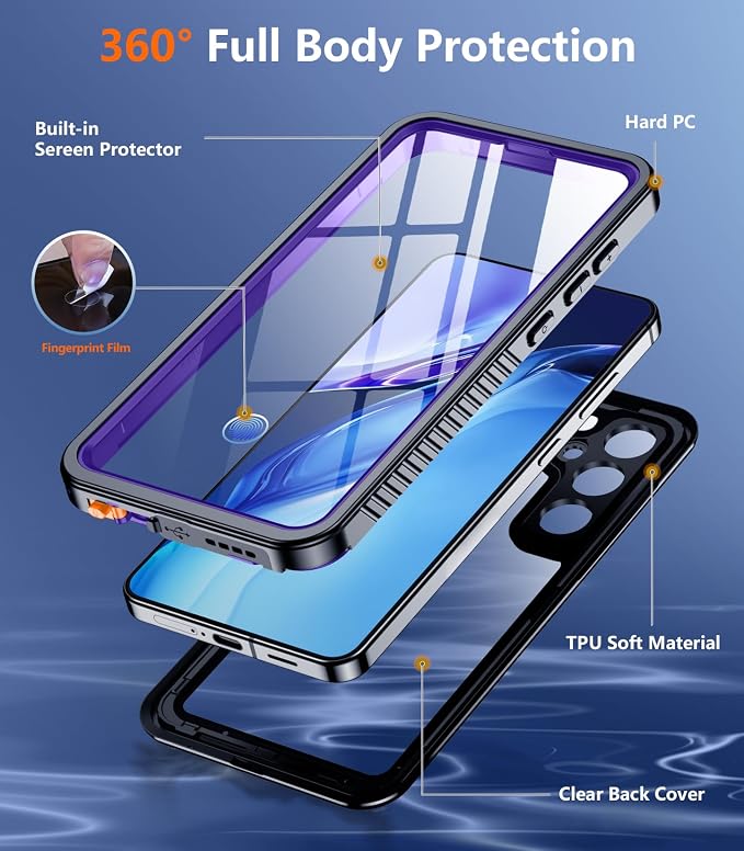 Temdan Designed for Samsung Galaxy S25 Plus Case Waterproof,Built-in Lens & Screen Protector Military Shockproof Dropproof IP68 Underwater Full Body Phone Case for Galaxy S25 Plus 5G 6.7-Purple(2025) | Waterproof, Built-in Lens, Screen Protector, Milit...