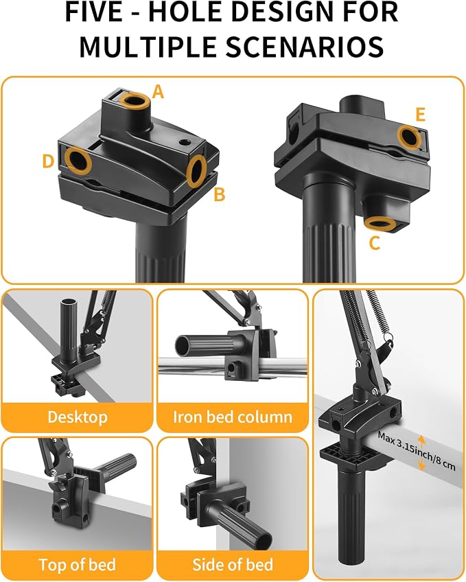 Phone Holder for Bed Desk, Flexible Camera Arm Desk Mount Clamp with Phone Holder and Ball Head, Overhead Tripod Mount for Camera Webcam Ring Light