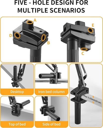 Phone Holder for Bed Desk, Flexible Camera Arm Desk Mount Clamp with Phone Holder and Ball Head, Overhead Tripod Mount for Camera Webcam Ring Light
