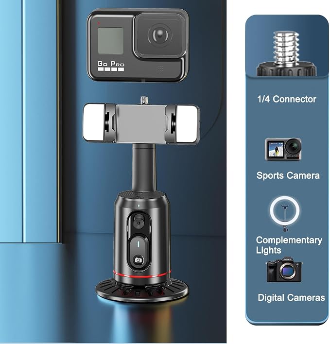 Crienten Auto Face Tracking Tripod, 360° AI Face Tracking Phone Holder with Remote, No App，Smart Phone Stand for iPhone & Android, Rechargeable Tripod for Video Recording, Live Streaming, TikTok, Vlog