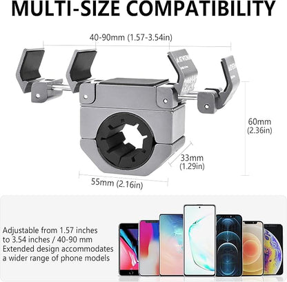 Bike Phone Holder, Motorcycle Phone Mount, Aluminum Alloy Bicycle Handlebar Cell Phone Stand, 360°Rotate Ebike Scooter Phone Clamp Clip, Suitable for 4.5-7.0" Smartphones (Silver)