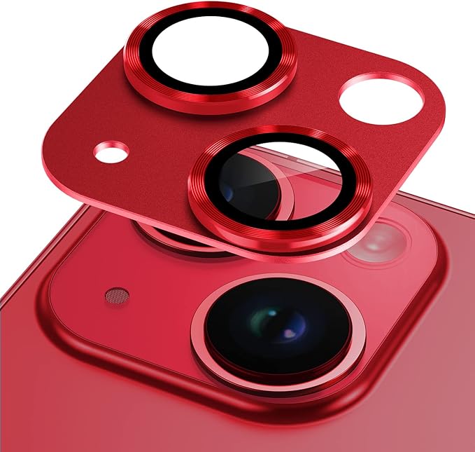 Korecase Camera Lens Protector for iPhone 14 /iPhone 14 Plus Metal Tempered Glass Camera Cover Film, Rear Lens Case Friendly for iPhone 14 /iPhone 14 Plus (Red)